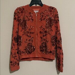Endless Rose salmon/coral sequined bomber jacket